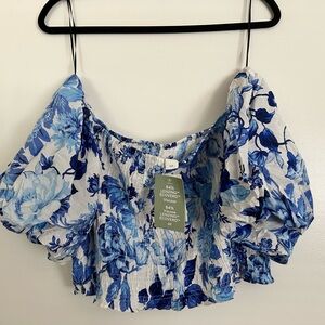 H&M Blue and White Floral Blouse